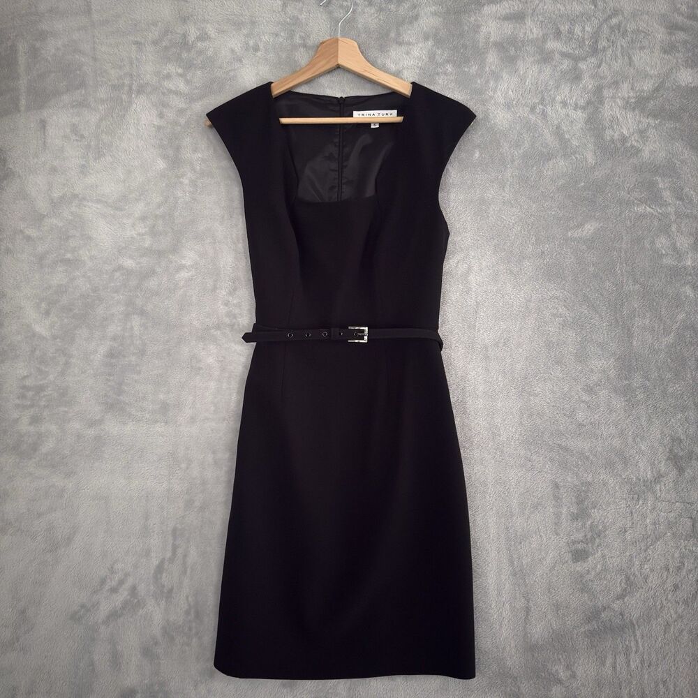Trina Turk Sheath Dress Womens Size 6 Black Ponte Knit Sleeveless Stretch
